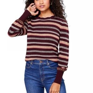LOFT  Striped long sleeve Sweater - Burgundy and Pink